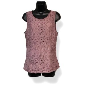 Banana Republic Lace Sleeveless Blouse Mauve Dusty Rose Zip Back Womens M